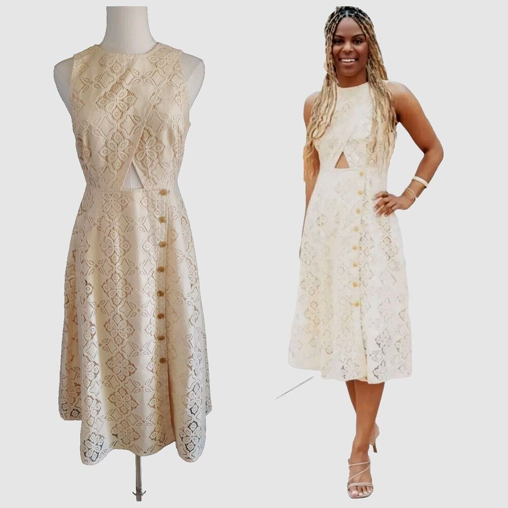 Pamela Love Antique Lace Dress w Pockets Midi Woven Cotton Cutout XS NEW